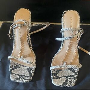 Express Snakeskin Wrap Around Heels